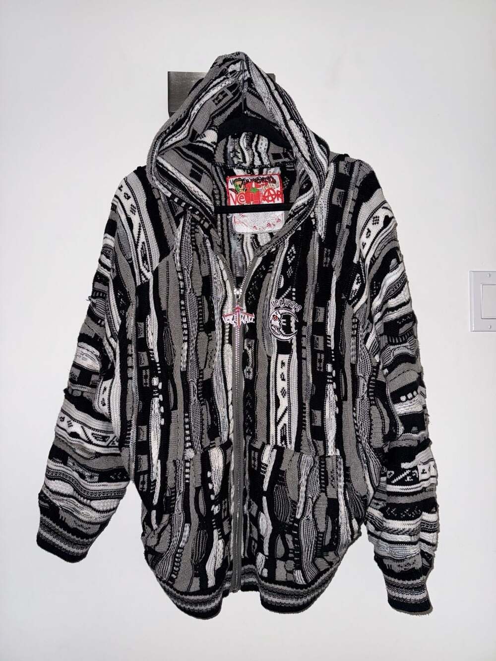 Very Rare Metallic Mummy Hoodie Black White 3D Knit Sweater